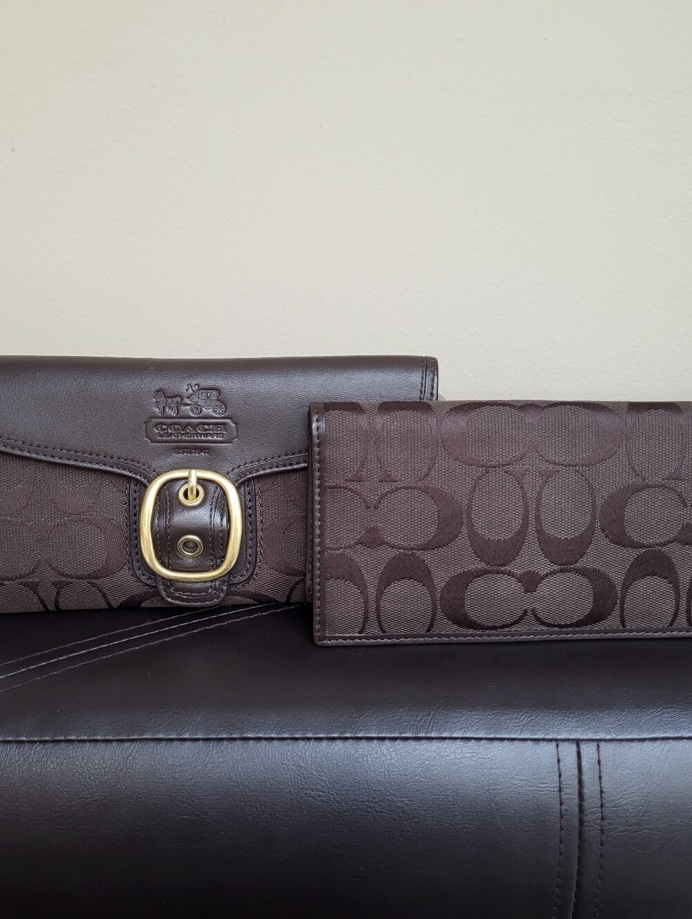 Coach Brown Signature Clutch Wallet w/ Checkbook Cover